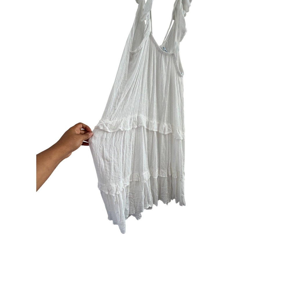Blue Island White Boho Maxi Dress Small Swiss Dot Tiered Tassel Rayon 7460-267‎ - Picture 6 of 7